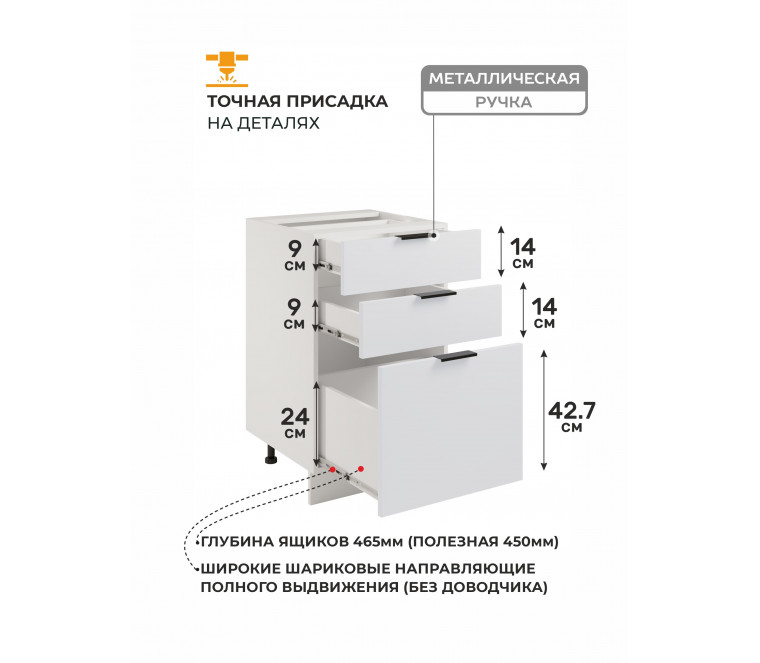 Арко Нео Белый Матовый Шкаф нижний 3 ящика 500