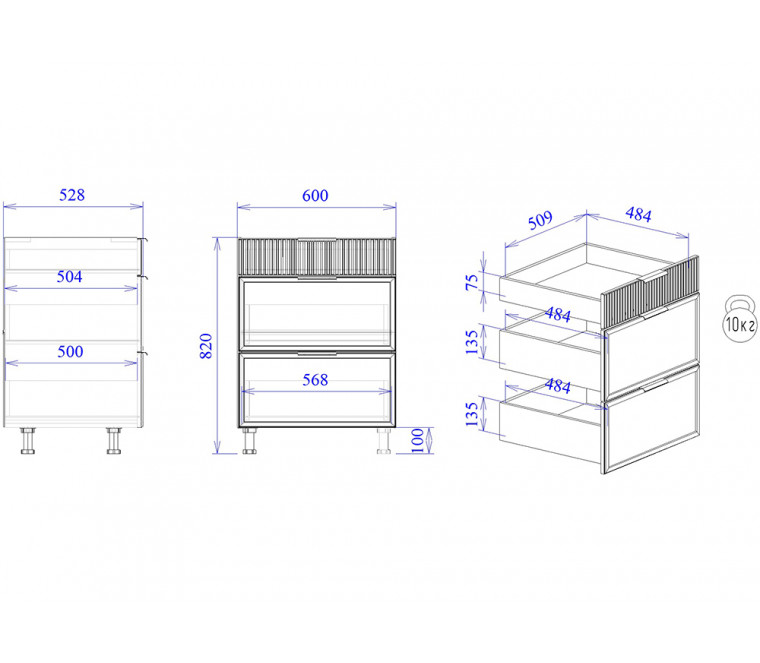 Берта Стол нижний 3 ящика 600
