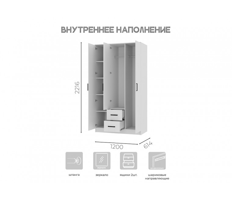 СГ Фьюжн Шкаф 3-х створчатый с ящиками ШК-09 1200 (Белый)